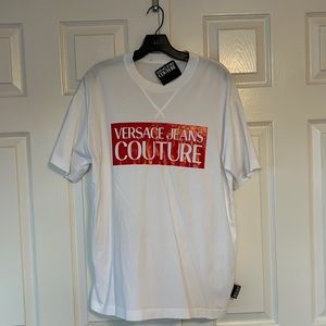 Red and white Versace jean couture men's t-shirt
